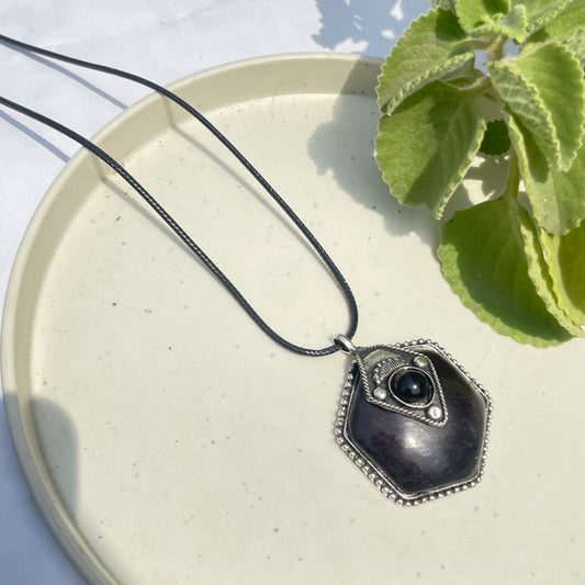 Silver Black Stone Oxidised Boho Brass Antique Necklace With Adjustable Rope Chain - DropShp