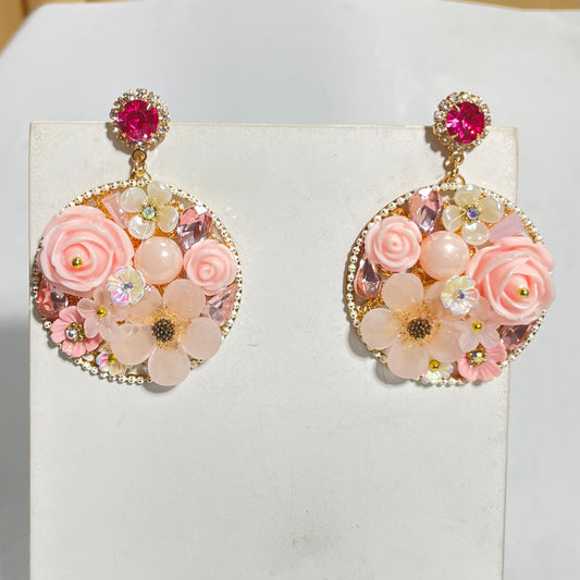 Crystal Dreamy Pink Flower Korean Earrings - DropShp