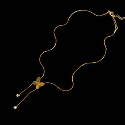 Stainless Steel Golden Butterfly Necklace With Drop Stones - DropShp
