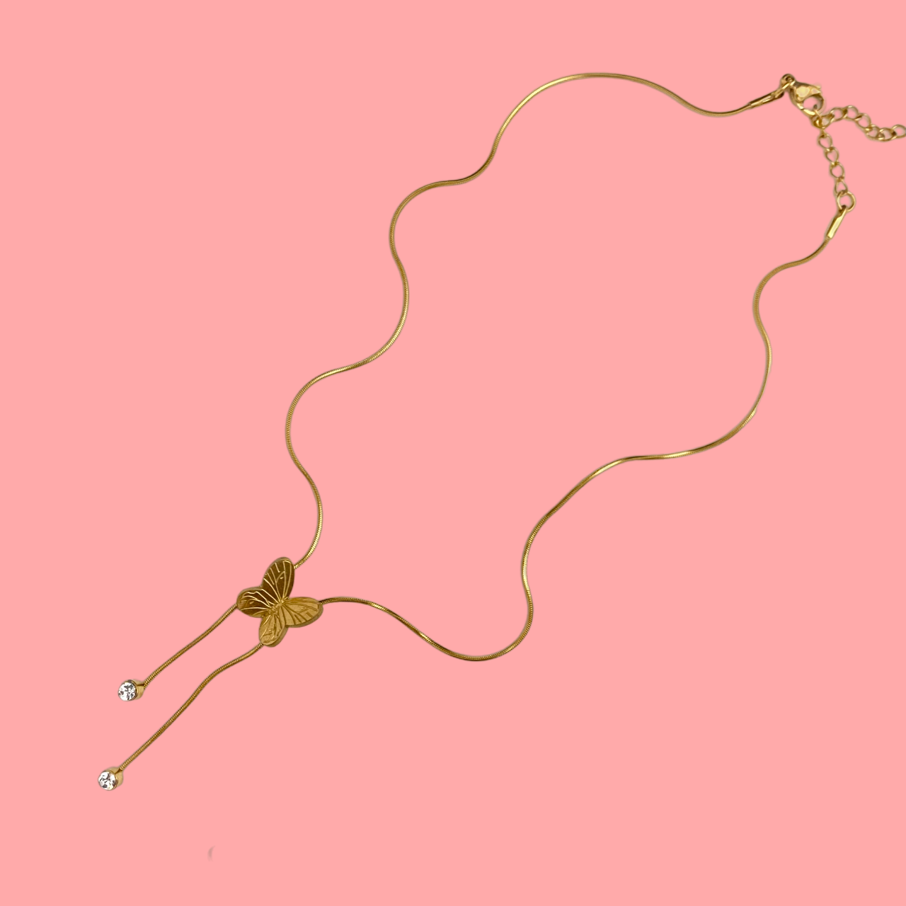 Stainless Steel Golden Butterfly Necklace With Drop Stones - DropShp