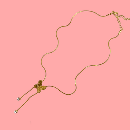 Stainless Steel Golden Butterfly Necklace With Drop Stones - DropShp