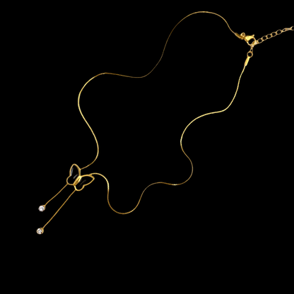 Stainless Steel Golden Black Butterfly Necklace With Drop Stones - DropShp