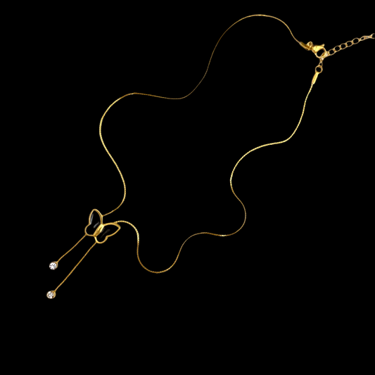 Stainless Steel Golden Black Butterfly Necklace With Drop Stones - DropShp
