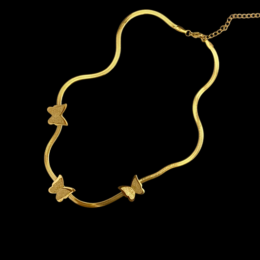 Stainless Steel Golden Triple Butterflies Necklace - DropShp