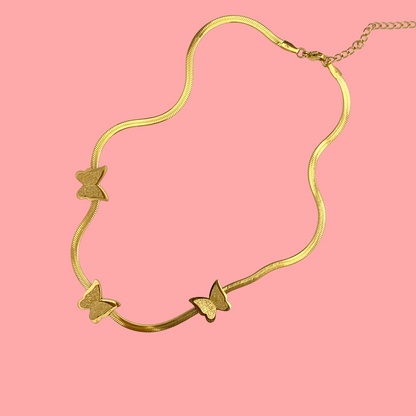 Stainless Steel Golden Triple Butterflies Necklace - DropShp