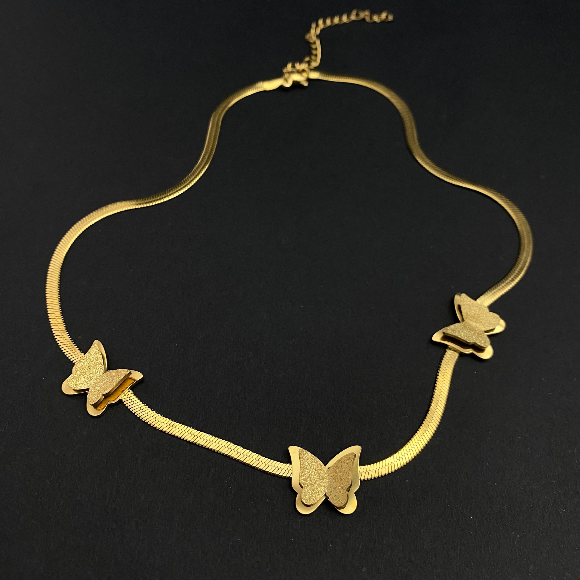 Stainless Steel Golden Triple Butterflies Necklace - DropShp