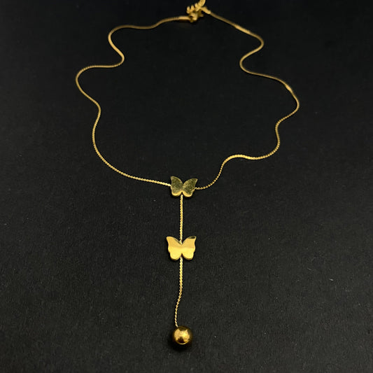Stainless Steel Golden Dual Butterflies Necklace - DropShp