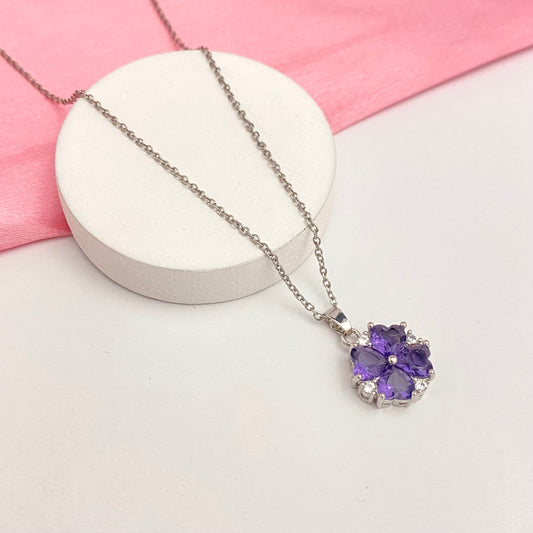 Premium Lavender Flower Shape Necklace  With Stainless Steel Chain - DropShp