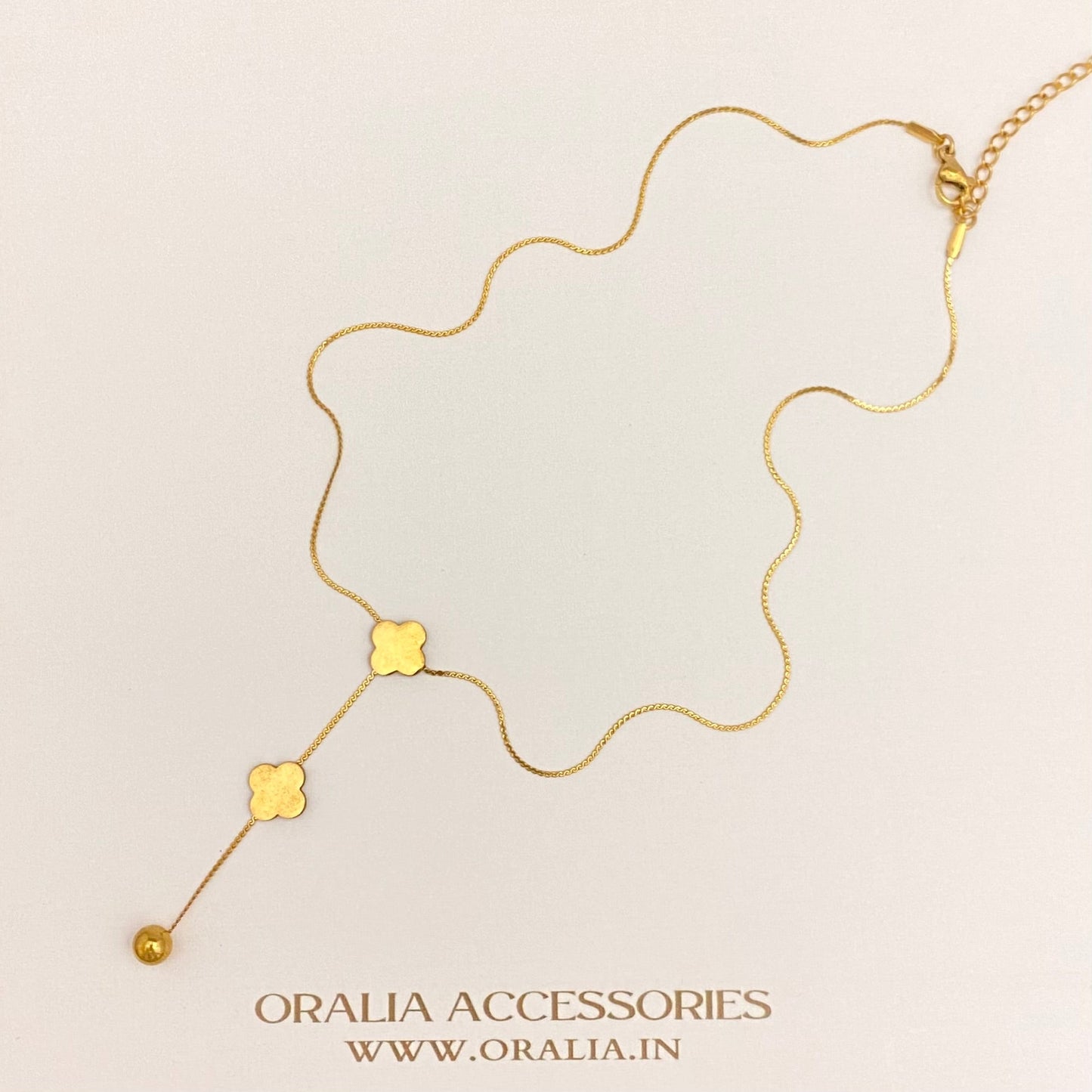 Stainless Steel Golden Clover Pendant Necklace With Drop Ball - DropShp