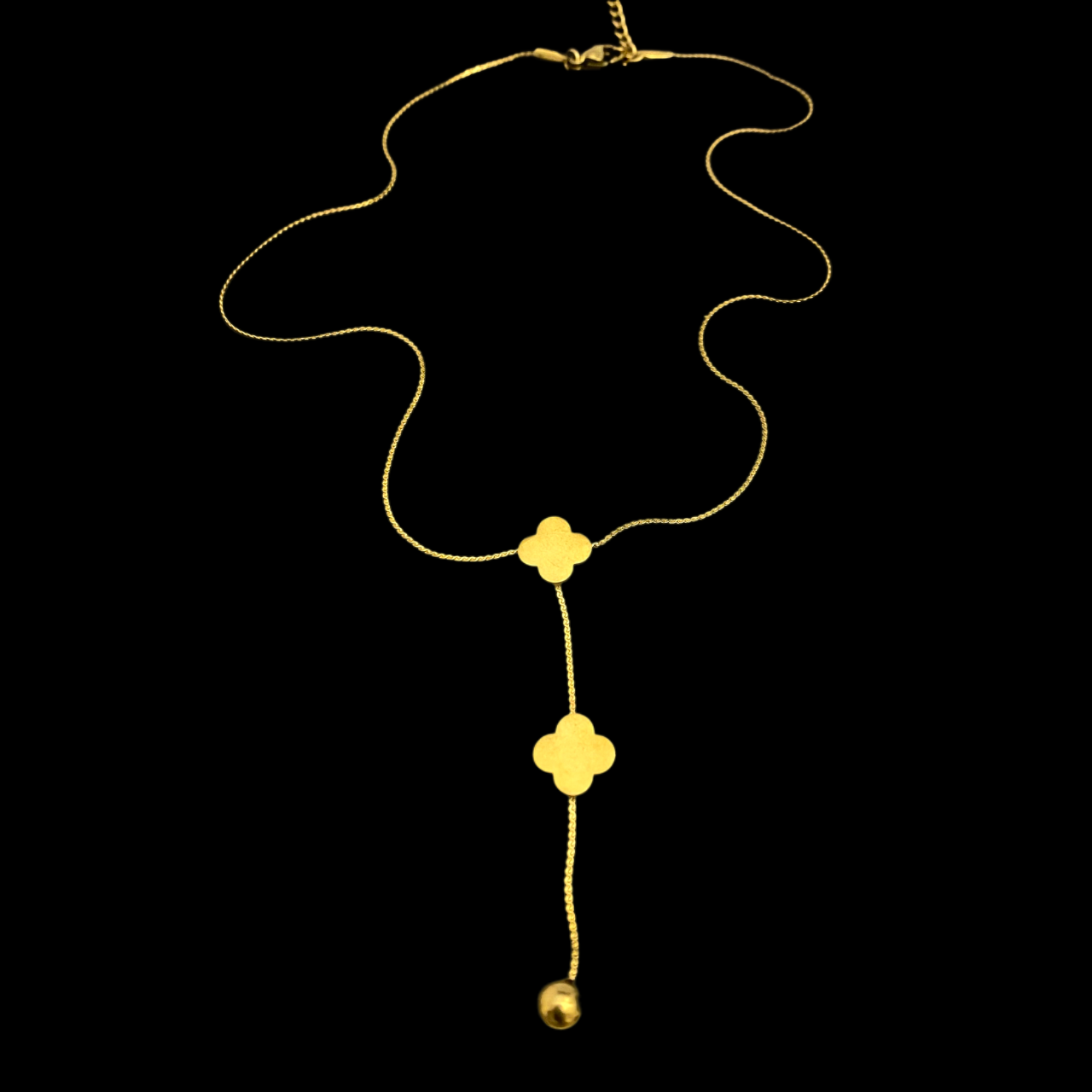 Stainless Steel Golden Clover Pendant Necklace With Drop Ball - DropShp