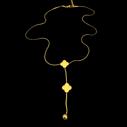 Stainless Steel Golden Clover Pendant Necklace With Drop Ball - DropShp