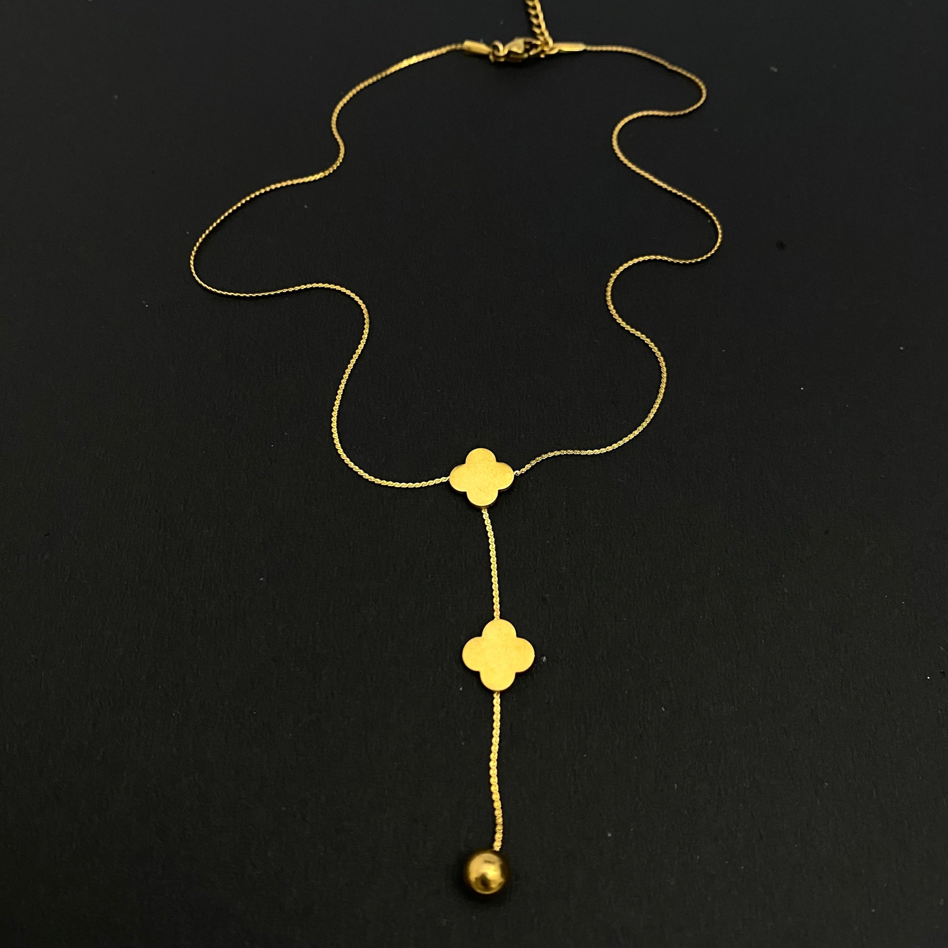 Stainless Steel Golden Clover Pendant Necklace With Drop Ball - DropShp