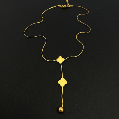 Stainless Steel Golden Clover Pendant Necklace With Drop Ball - DropShp