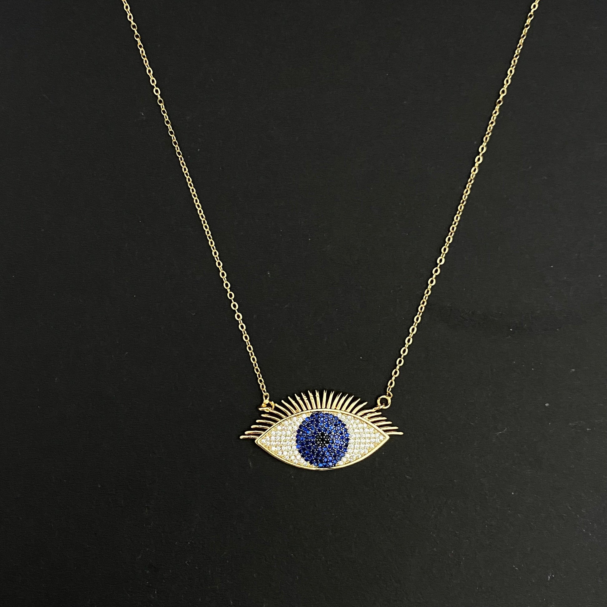 Golden Copper Stone Studded Rhinestone Evil Eye Necklace With Stainless Steel Chain - DropShp