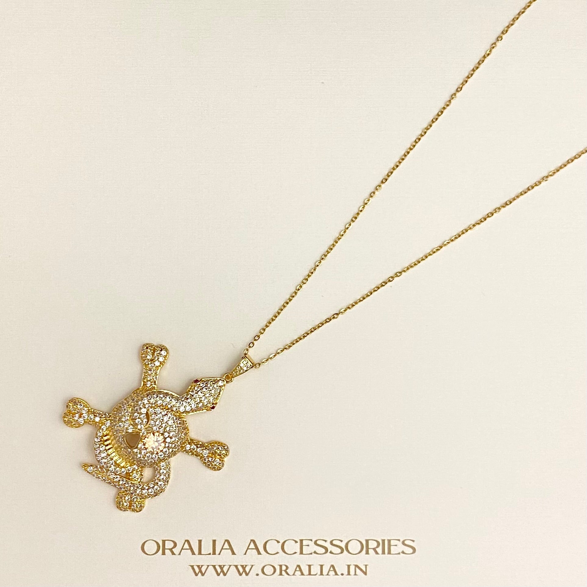 Iced Out Golden Skull Charm Pendant Necklace - DropShp