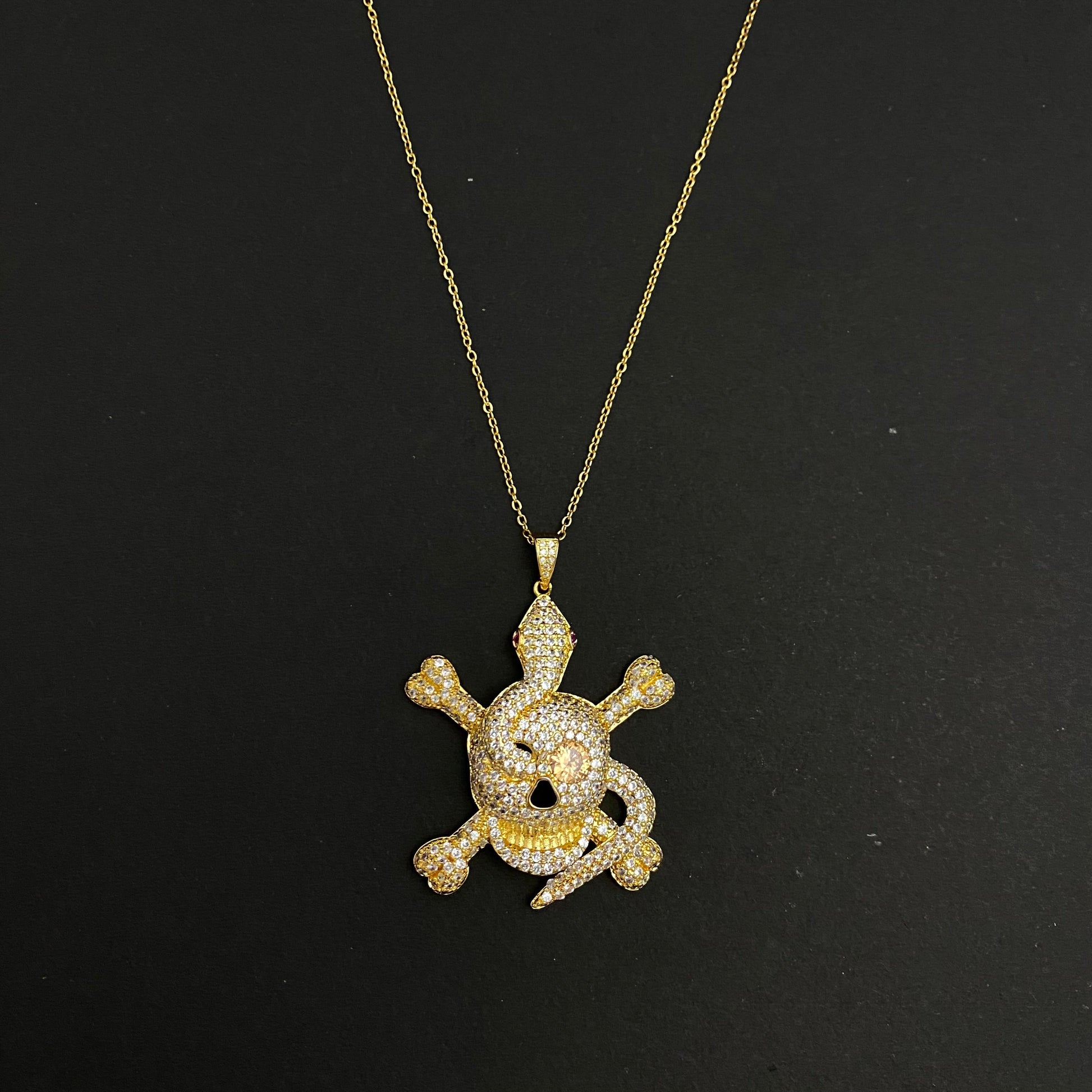 Iced Out Golden Skull Charm Pendant Necklace - DropShp