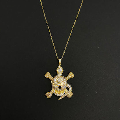 Iced Out Golden Skull Charm Pendant Necklace - DropShp