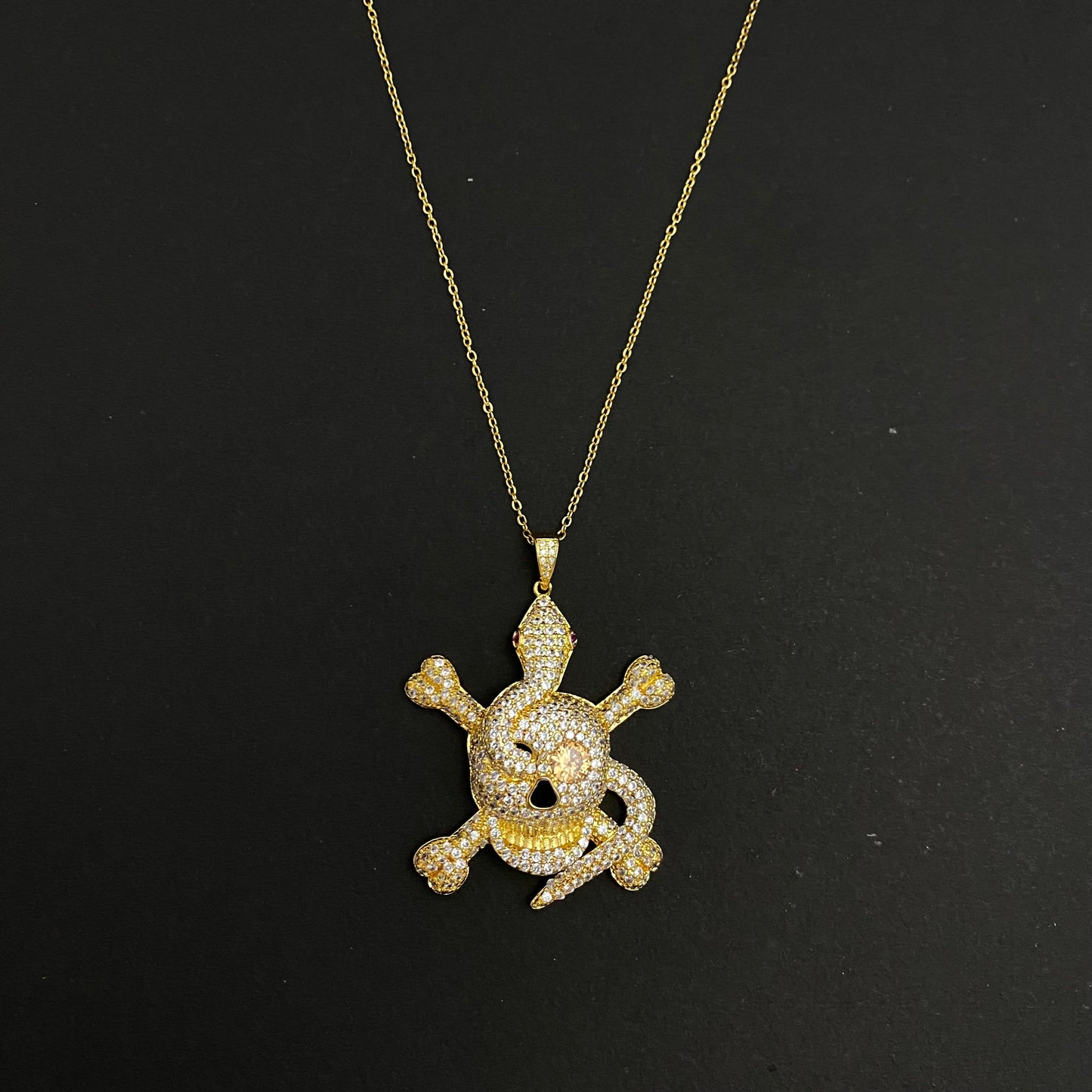 Iced Out Golden Skull Charm Pendant Necklace - DropShp