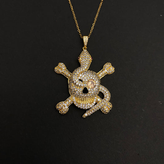 Iced Out Golden Skull Charm Pendant Necklace - DropShp