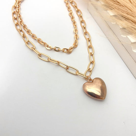 Double Golden Layered Heart Pendant Choker Necklace Perfect For Dailywear - DropShp
