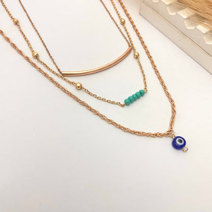 Golden Triple Layered Evil Eye Charm Necklace For Girls Perfect For Dailywear - DropShp