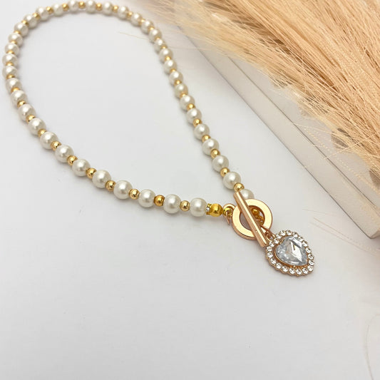 Pearl Heart Shape Pendant Choker Necklace Perfect For Dailywear - DropShp