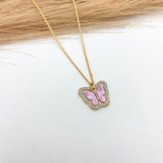 Waterproof Stone Studded Lavender Butterfly Necklace - DropShp