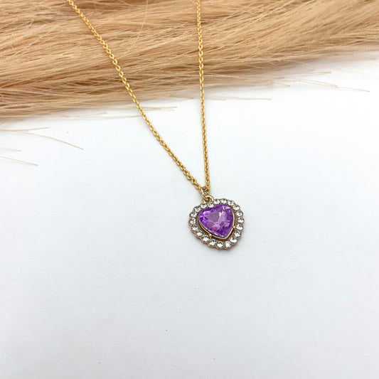 Waterproof Golden Lavender Crystal Heart Pendant Necklace - DropShp