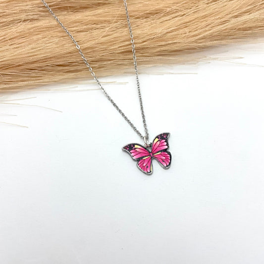 Cute Silver Waterproof Stainless Steel Butterfly Charm Necklace - DropShp