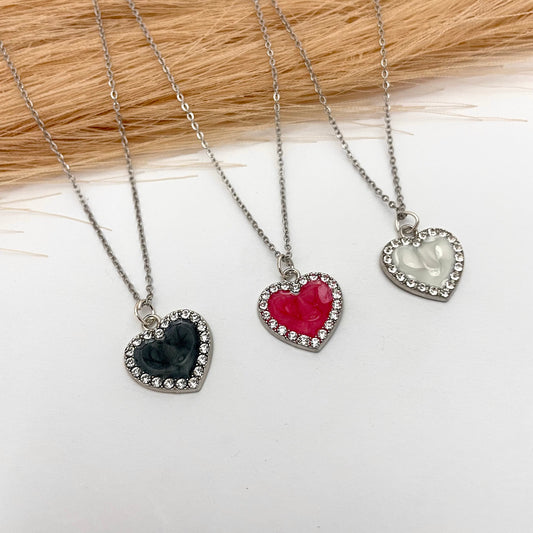 Pack of 3 Cute Silver Waterproof Heart Charm Necklace - DropShp