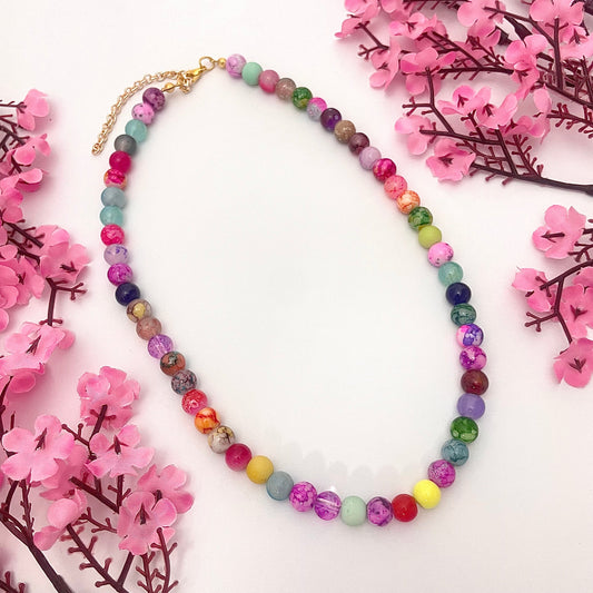 Tie-Dye Multicolour Glass Beads Necklace - DropShp
