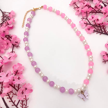 Elegant Lavender Pearl Choker With Butterfly Charm - DropShp