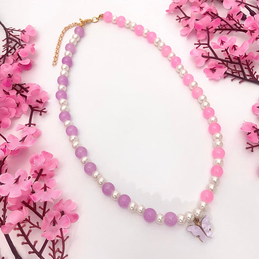 Elegant Lavender Pearl Choker With Butterfly Charm - DropShp