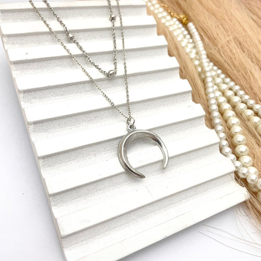 Layered Big Moon Necklace (Silver) - DropShp
