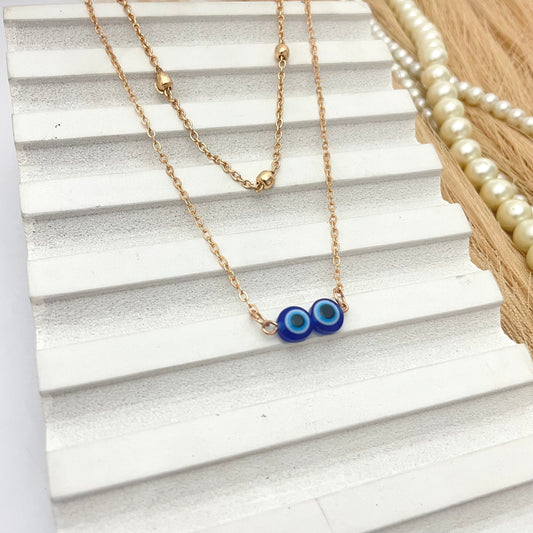 Layered Golden Double Evil Eye Charm Necklace - DropShp