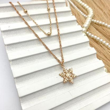 Layered Golden Snowflake Charm Necklace - DropShp