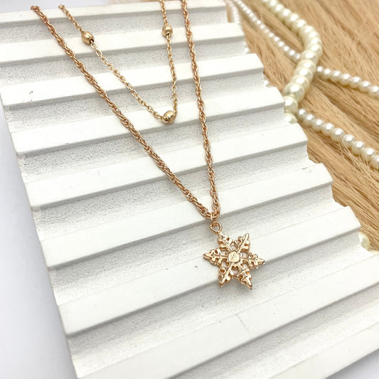Layered Golden Snowflake Charm Necklace - DropShp