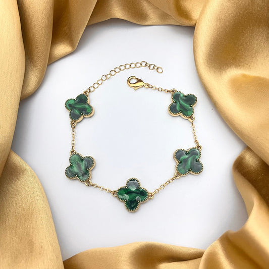 Adjustable Green Clover Designed Stainless Steel Korean Stylish Bracelet - DropShp