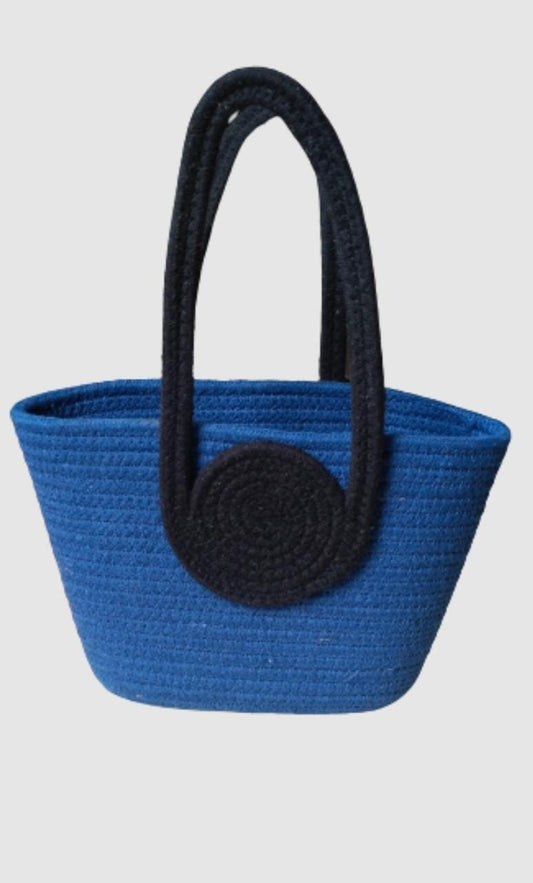 Jute Cotton Handmade Women Bucket Bag Casual Woven Beach Handbag (Blue) - DropShp