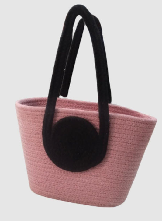 Jute Cotton Handmade Women Bucket Bag Casual Woven Beach Handbag (Pink) - DropShp