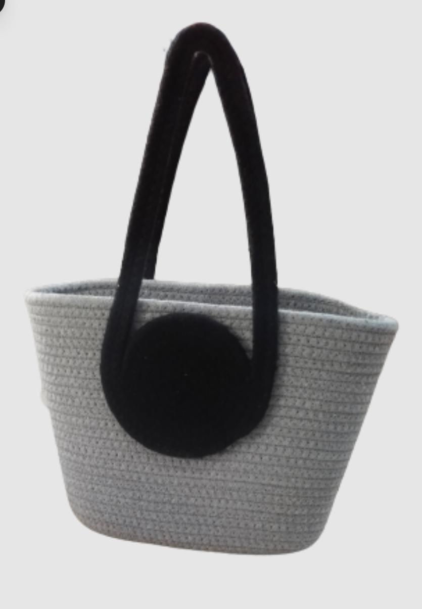 Jute Cotton Handmade Women Bucket Bag Casual Woven Beach Handbag (Slaty) - DropShp