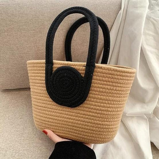 Jute Cotton Handmade Women Bucket Bag Casual Woven Beach Handbag (Brown) - DropShp
