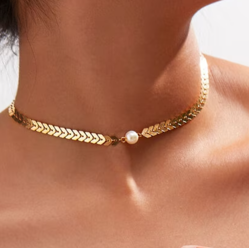 One Pearl Arrow Chain Choker Necklace - DropShp