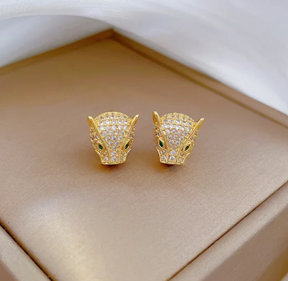 Stainless Steel Leopard Stud Earrings Necklace Set - DropShp