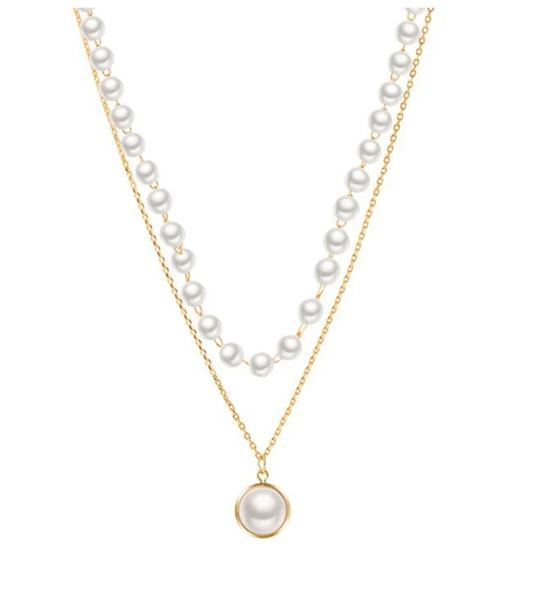 Layered Golden Hanging Pearl Pendant Charm Necklace Perfect For Dailywear - DropShp