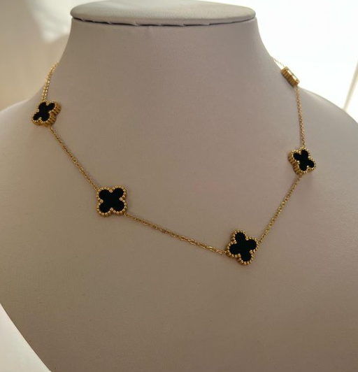 Adjustable Stainless Steel Multi Black Clover Pendant Korean Necklace - DropShp