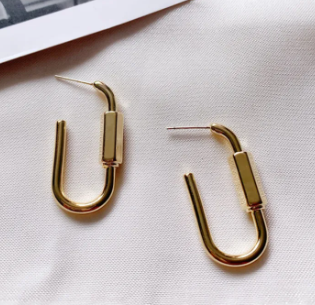 Geometric Irregular Imitation Screw Opening U Punk Lock Earrings - DropShp
