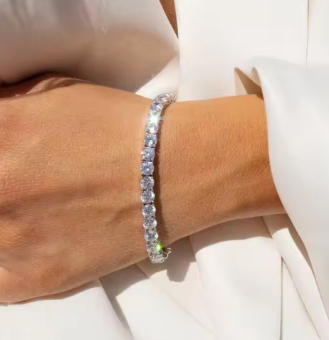 Silver Plated Anti-tarnish Cubic Zirconia Tennis Bracelet For Men & Women Hip Hop Jewelry - DropShp