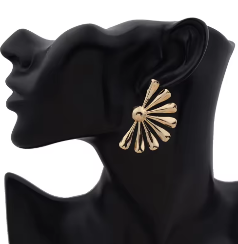 Golden Half Big Sun Flower Stud Earrings for Women - DropShp