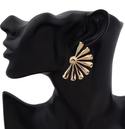 Golden Half Big Sun Flower Stud Earrings for Women - DropShp